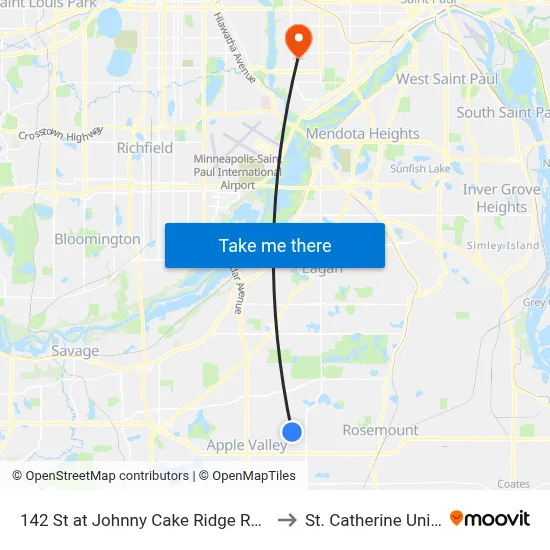 142 St at Johnny Cake Ridge Rd SE Corner to St. Catherine University map