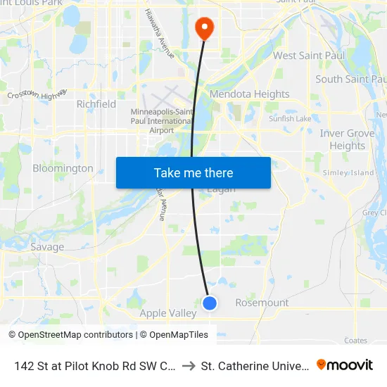 142 St at Pilot Knob Rd SW Corner to St. Catherine University map