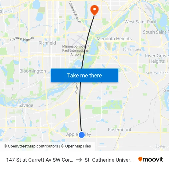 147 St at Garrett Av SW Corner to St. Catherine University map
