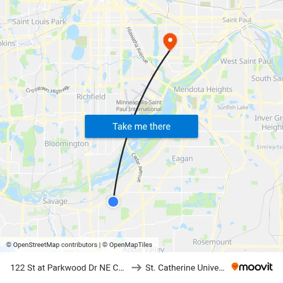 122 St at Parkwood Dr NE Corner to St. Catherine University map