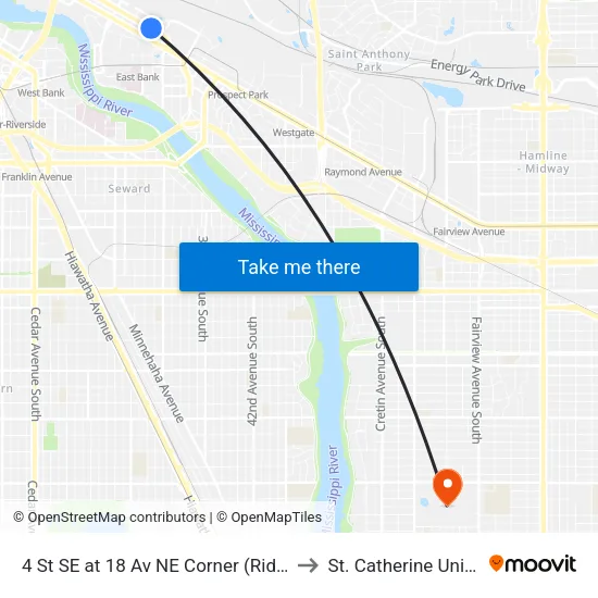 4 St SE at 18 Av NE Corner (Ridder Arena to St. Catherine University map