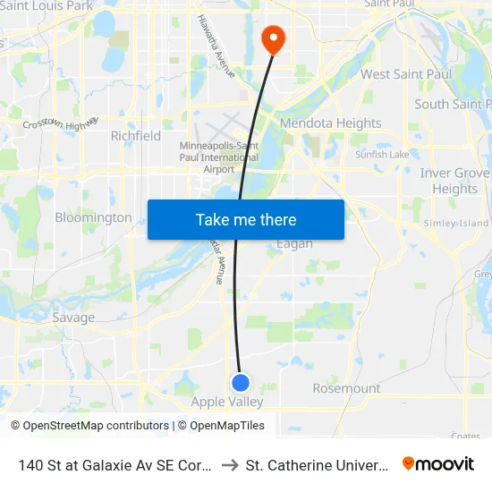 140 St at Galaxie Av SE Corner to St. Catherine University map