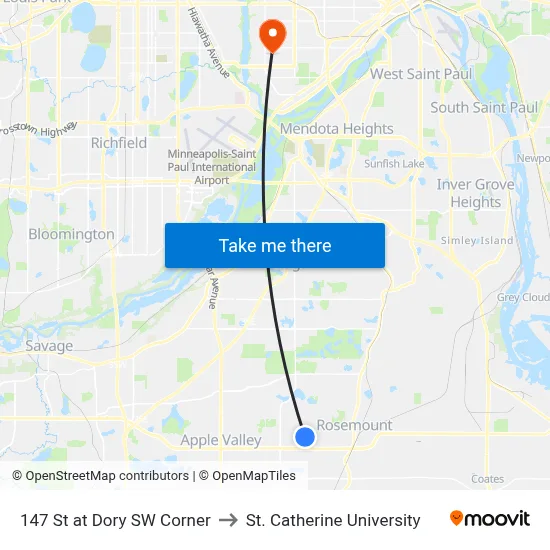 147 St at Dory SW Corner to St. Catherine University map