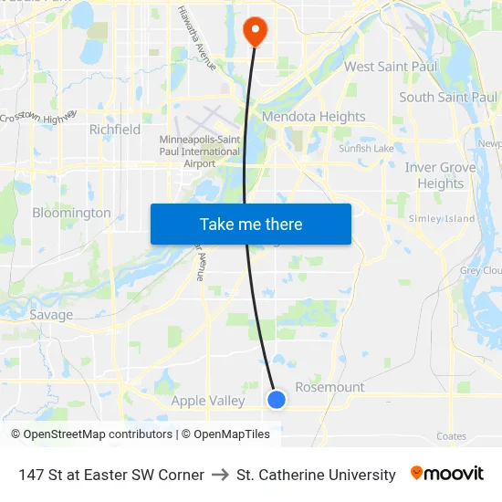 147 St at Easter SW Corner to St. Catherine University map