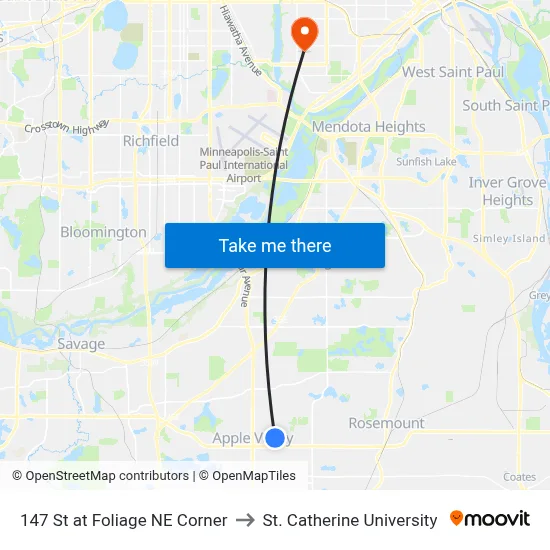 147 St at Foliage NE Corner to St. Catherine University map