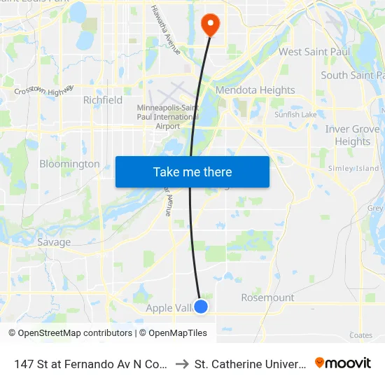 147 St at Fernando Av N Corner to St. Catherine University map