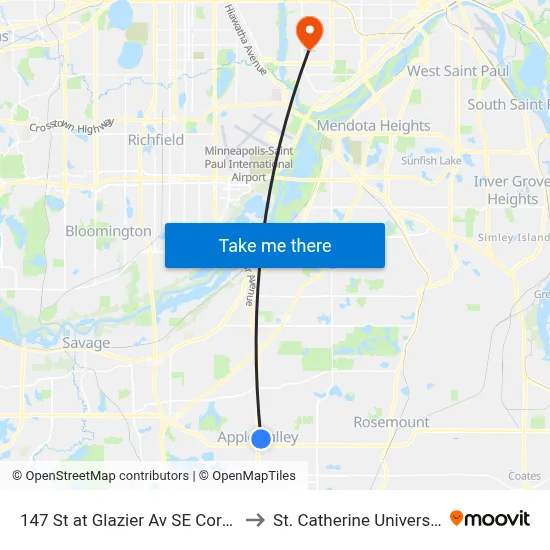 147 St at Glazier Av SE Corner to St. Catherine University map