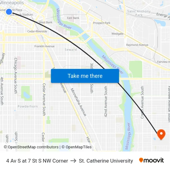 4 Av S at 7 St S NW Corner to St. Catherine University map