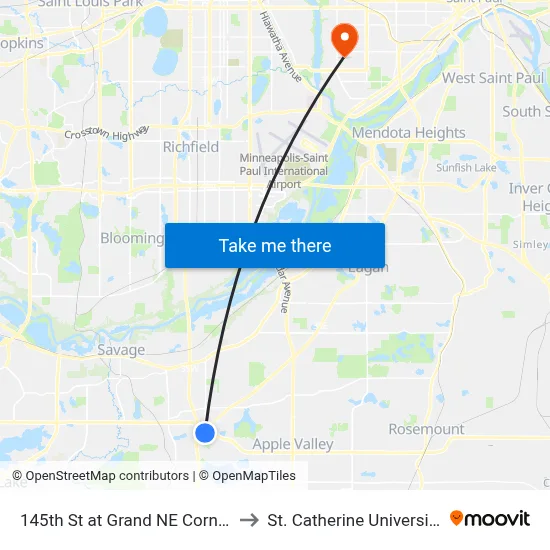 145th St at Grand NE Corner to St. Catherine University map