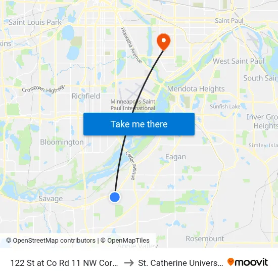 122 St at Co Rd 11 NW Corner to St. Catherine University map