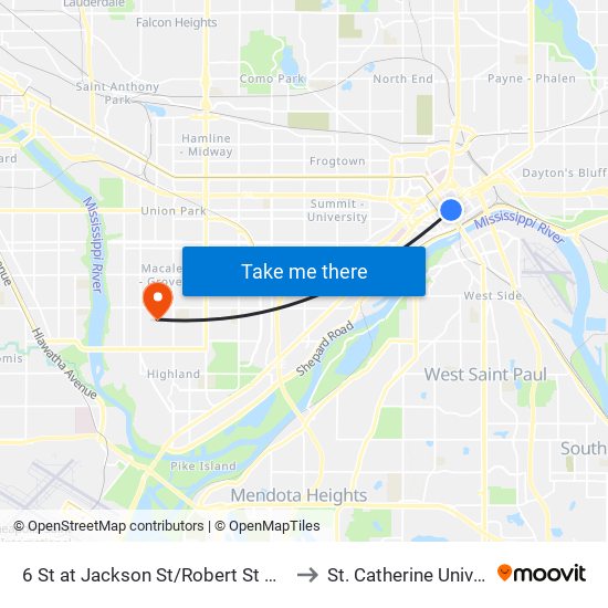 6 St at Jackson St/Robert St N Corner to St. Catherine University map