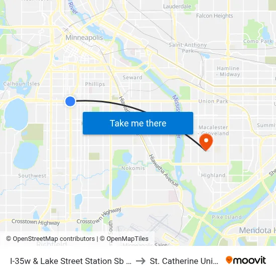 I-35w & Lake Street Station Sb Platform to St. Catherine University map