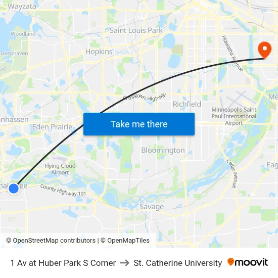 1 Av at Huber Park S Corner to St. Catherine University map