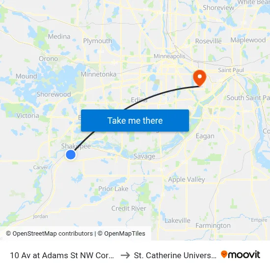 10 Av at Adams St NW Corner to St. Catherine University map