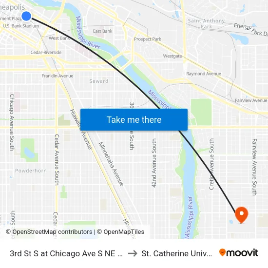 3rd St S at Chicago Ave S NE Corner to St. Catherine University map