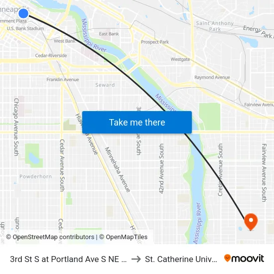 3rd St S at Portland Ave S NE Corner to St. Catherine University map