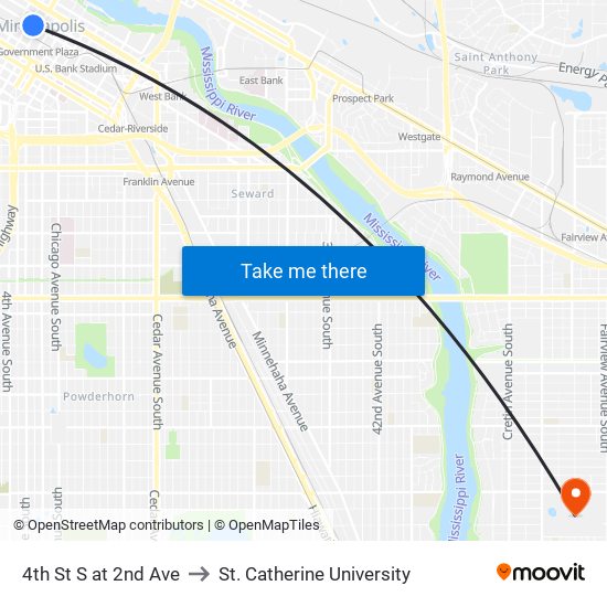 4th St S at 2nd Ave to St. Catherine University map