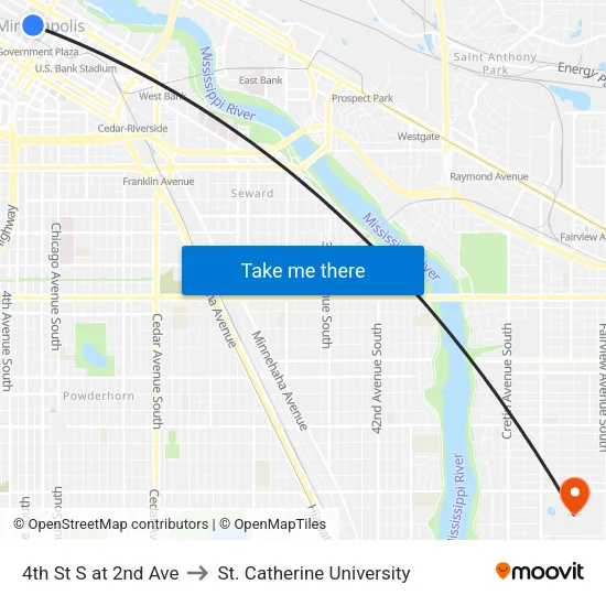 4th St S at 2nd Ave to St. Catherine University map