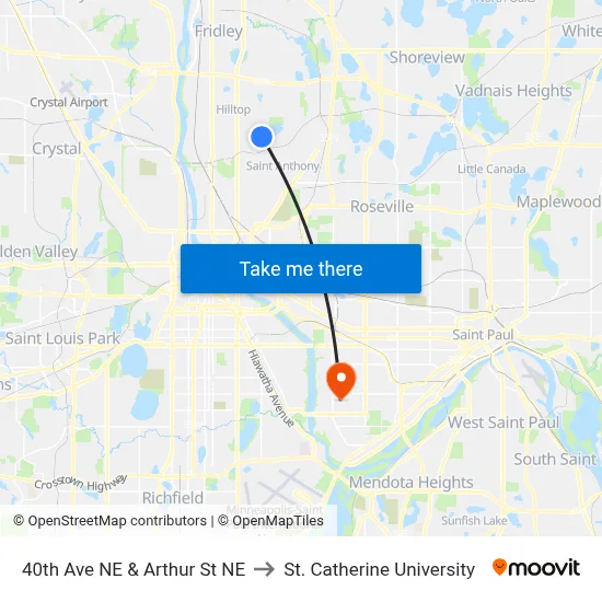 40th Ave NE & Arthur St NE to St. Catherine University map