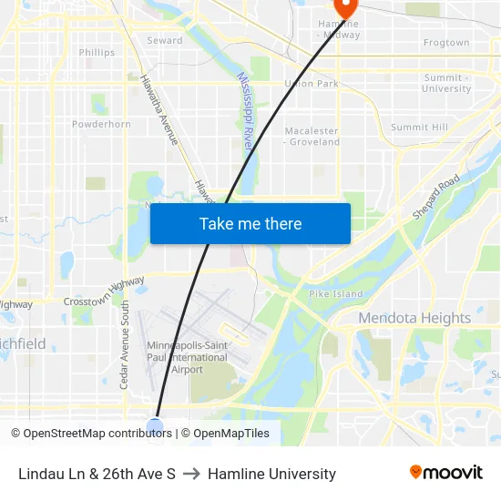 Lindau Ln & 26th Ave S to Hamline University map