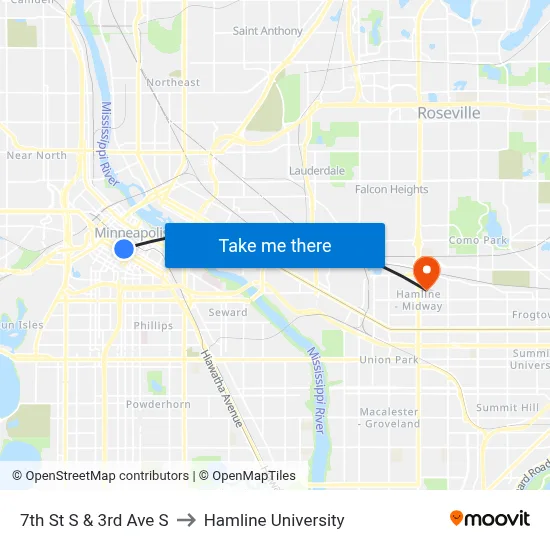 7th St S & 3rd Ave S to Hamline University map