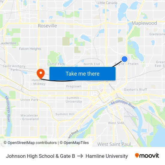 Johnson High School & Gate B to Hamline University map
