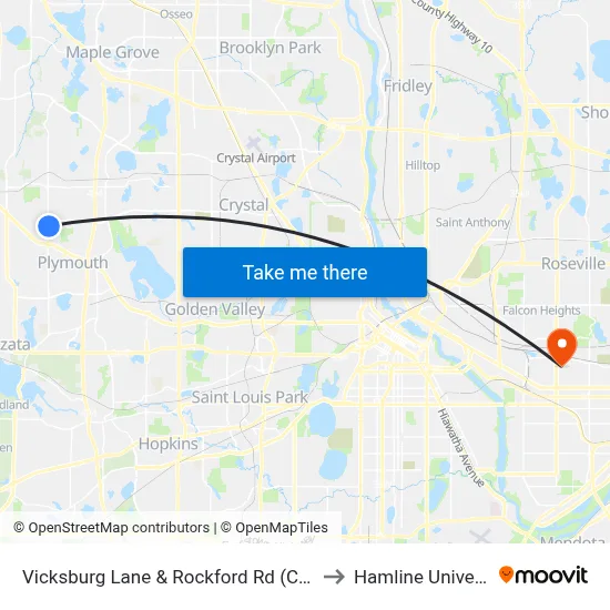 Vicksburg Lane & Rockford Rd (Co Rd 9) to Hamline University map