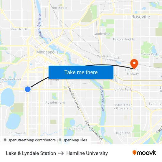 Lake & Lyndale Station to Hamline University map