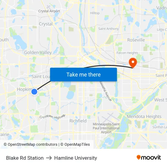 Blake Rd Station to Hamline University map