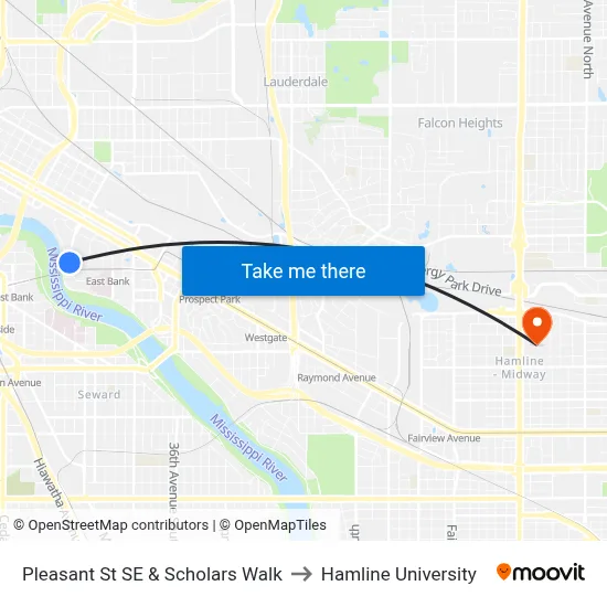 Pleasant St SE & Scholars Walk to Hamline University map