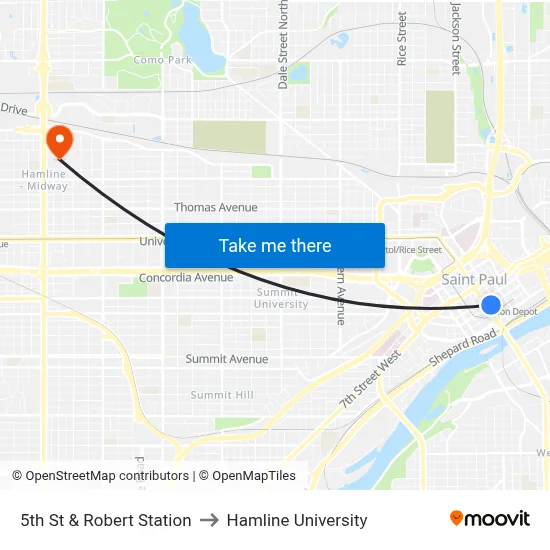 5th St & Robert Station to Hamline University map