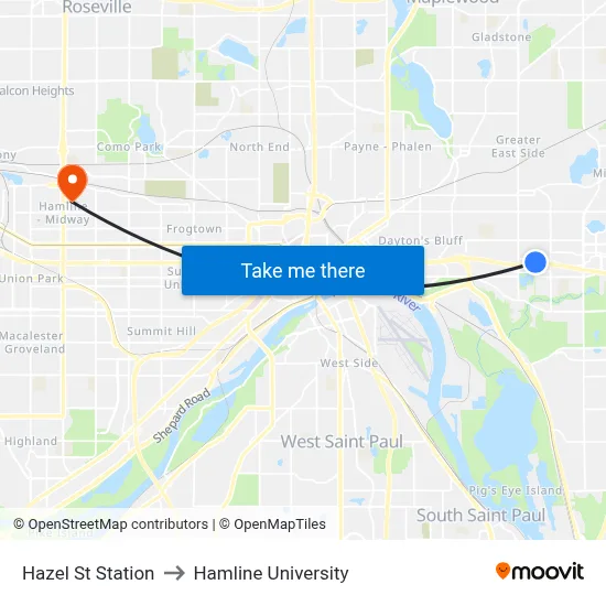 Hazel St Station to Hamline University map