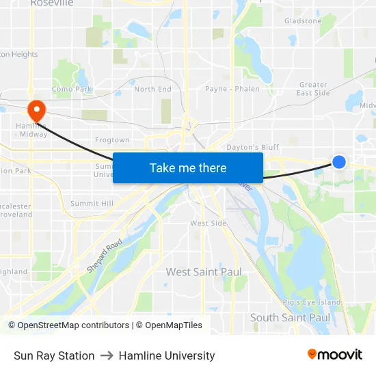 Sun Ray Station to Hamline University map