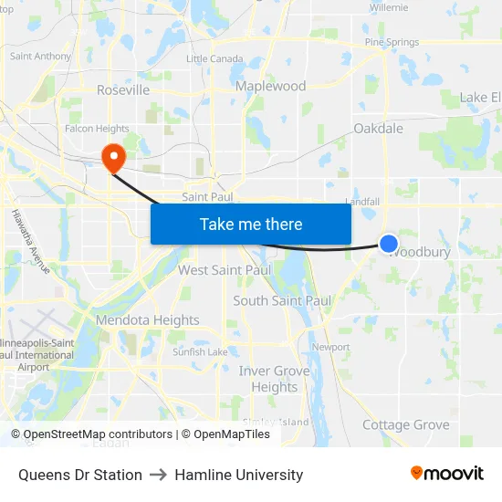 Queens Dr Station to Hamline University map