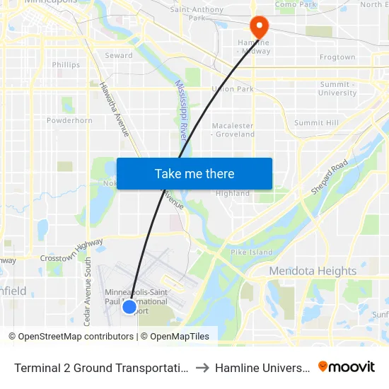 Terminal 2 Ground Transportation to Hamline University map