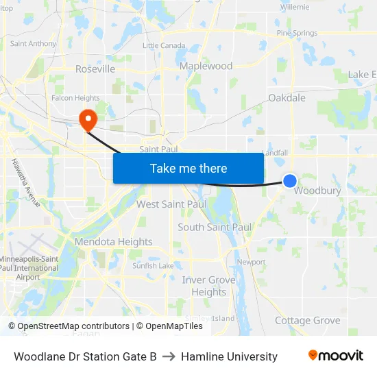 Woodlane Dr Station Gate B to Hamline University map