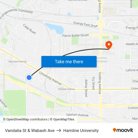 Vandalia St & Wabash Ave to Hamline University map