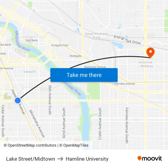 Lake Street/Midtown to Hamline University map