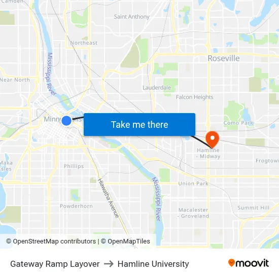 Gateway Ramp Layover to Hamline University map