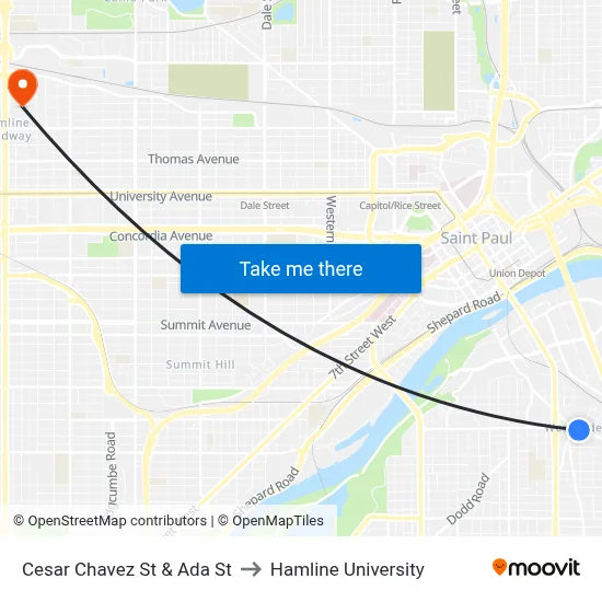 Cesar Chavez St & Ada St to Hamline University map