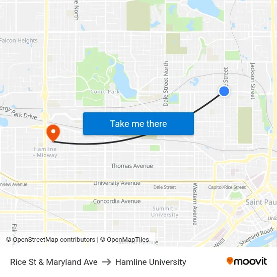 Rice St & Maryland Ave to Hamline University map
