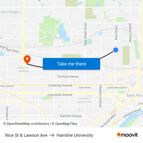 Rice St & Lawson Ave to Hamline University map