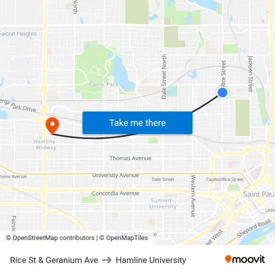 Rice St & Geranium Ave to Hamline University map