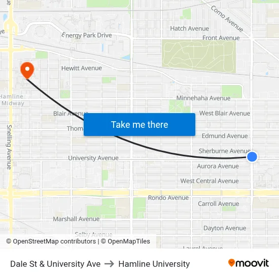 Dale St & University Ave to Hamline University map