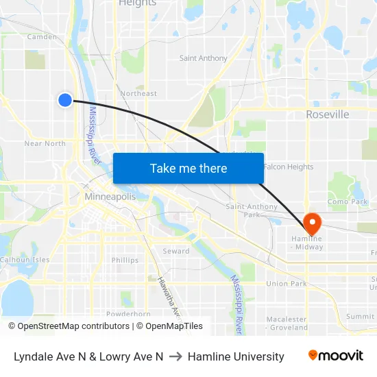 Lyndale Ave N & Lowry Ave N to Hamline University map