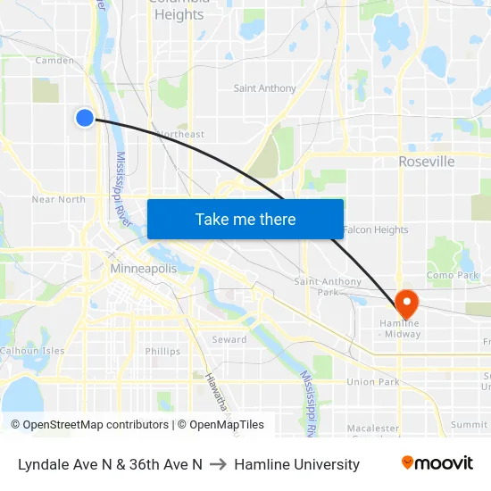 Lyndale Ave N & 36th Ave N to Hamline University map
