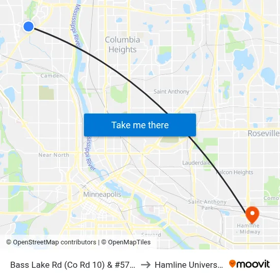 Bass Lake Rd (Co Rd 10) & #5701 to Hamline University map