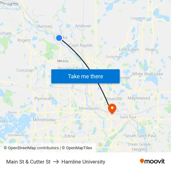 Main St & Cutter St to Hamline University map