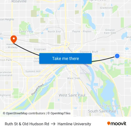 Ruth St & Old Hudson Rd to Hamline University map