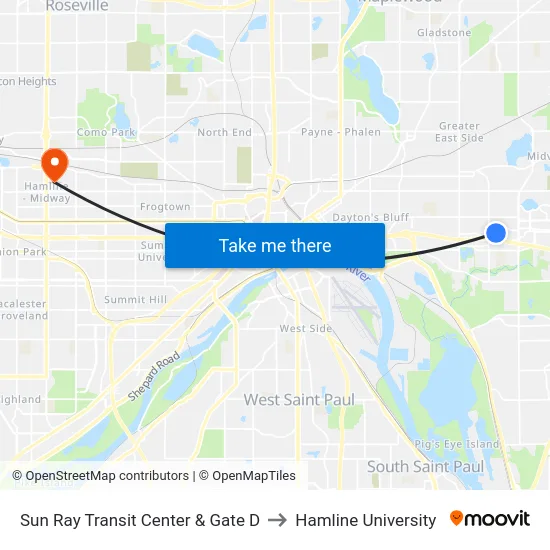 Sun Ray Transit Center & Gate D to Hamline University map